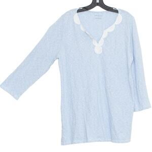 Talbots Womens Top Beaded Boho Minimalist Preppy Nautical Stripe Blue Large GP